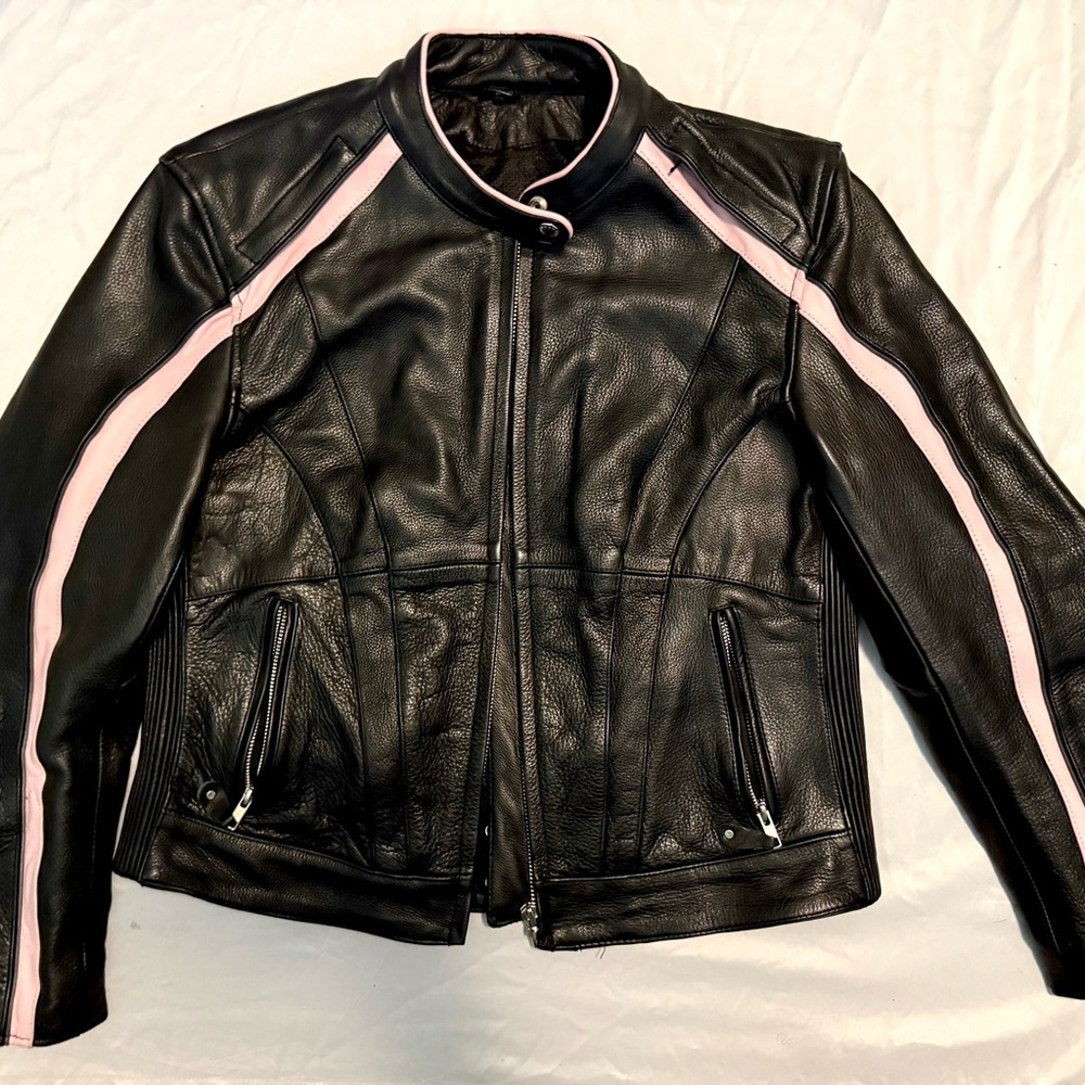 Black and Pink Leather riding Jacket